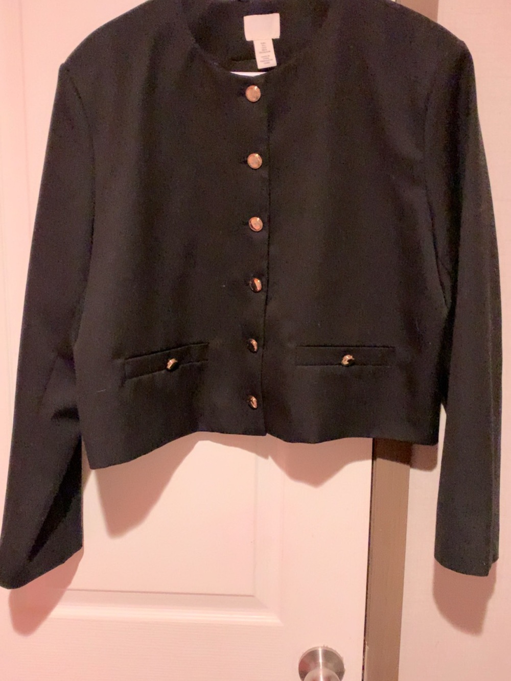 Classic Black Cropped Button Jacket - Unbranded